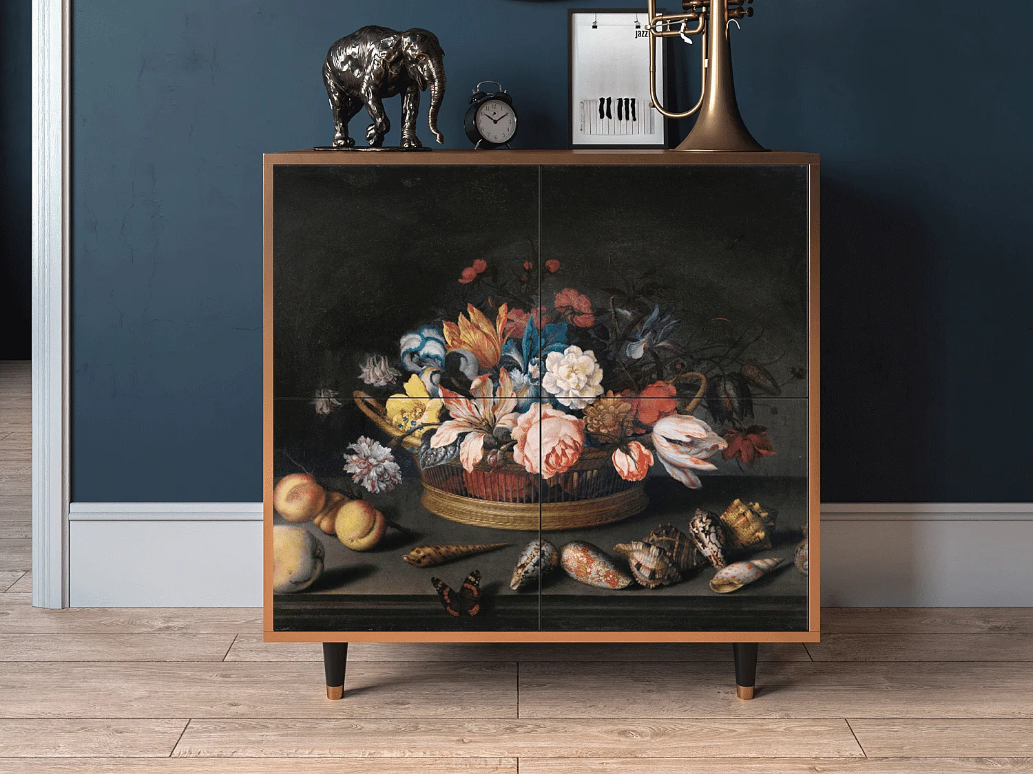 Kredens - 94x96x48 cm - BS3 - Still Life with Flowers, Orzech