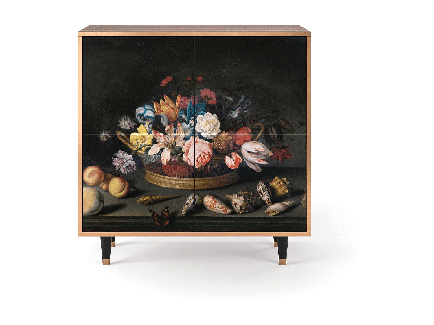 Kredens - 94x96x48 cm - BS3 - Still Life with Flowers, Orzech