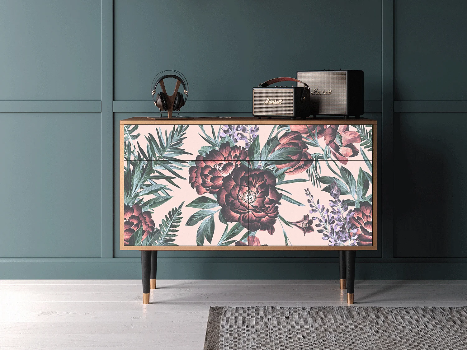 Kredens - 115x85x48 cm - BS4 - Peach Peonies, Orzech