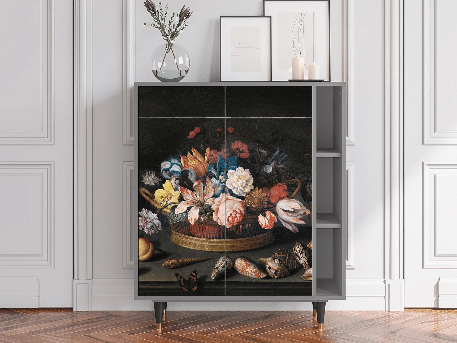 Credenza - 96х110х41 cm - BS6 - Still Life with Flowers, Grigio