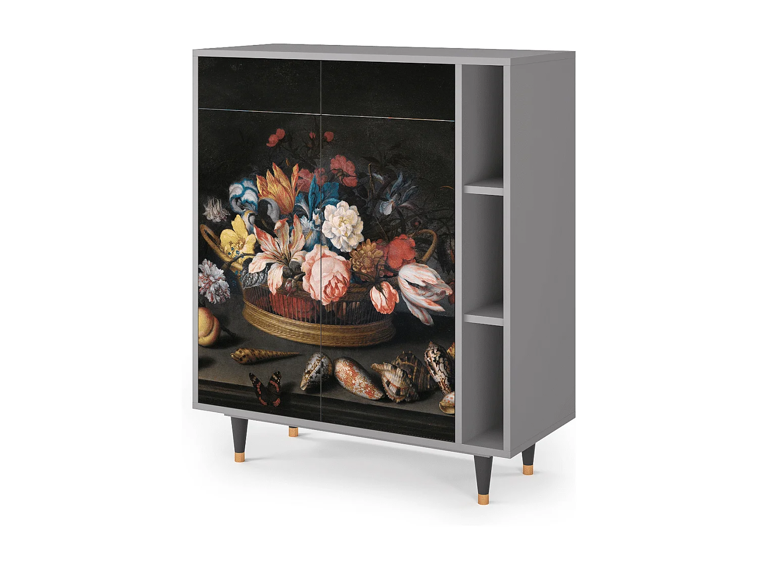 Credenza - 96х110х41 cm - BS6 - Still Life with Flowers, Grigio