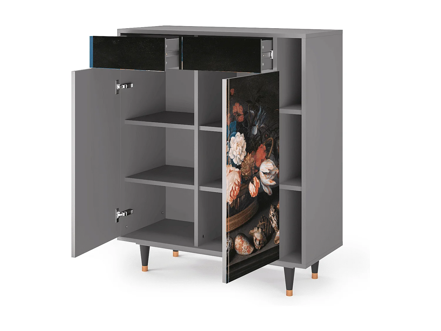 Credenza - 96х110х41 cm - BS6 - Still Life with Flowers, Grigio