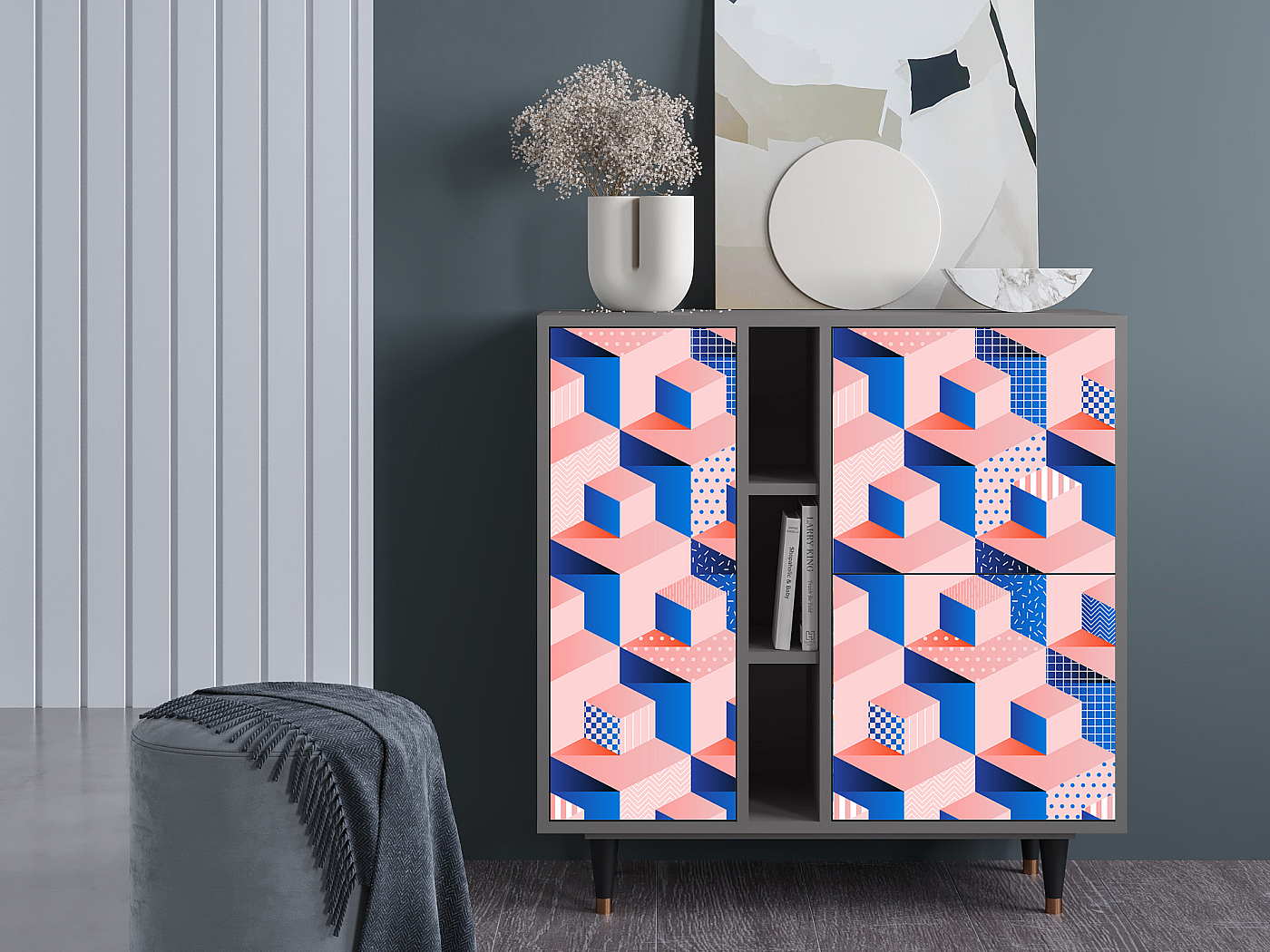 Sideboard - 94х96х41 cm - BS5 - Pinky Squares, Grau