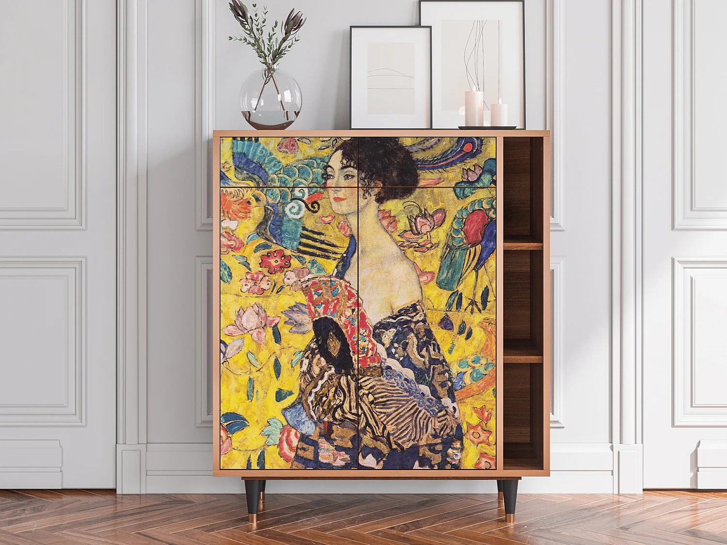 Kredens - 96х110х41 cm - BS6 - Lady with Fan by Klimt, Orzech