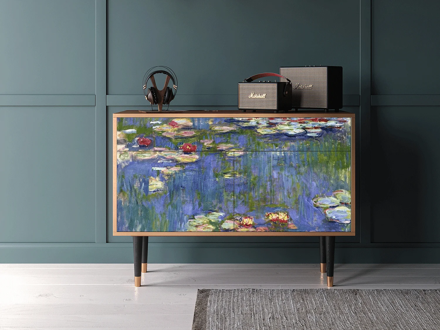 Kredens - 115x85x48 cm - BS4 - The water lily pond  , Orzech