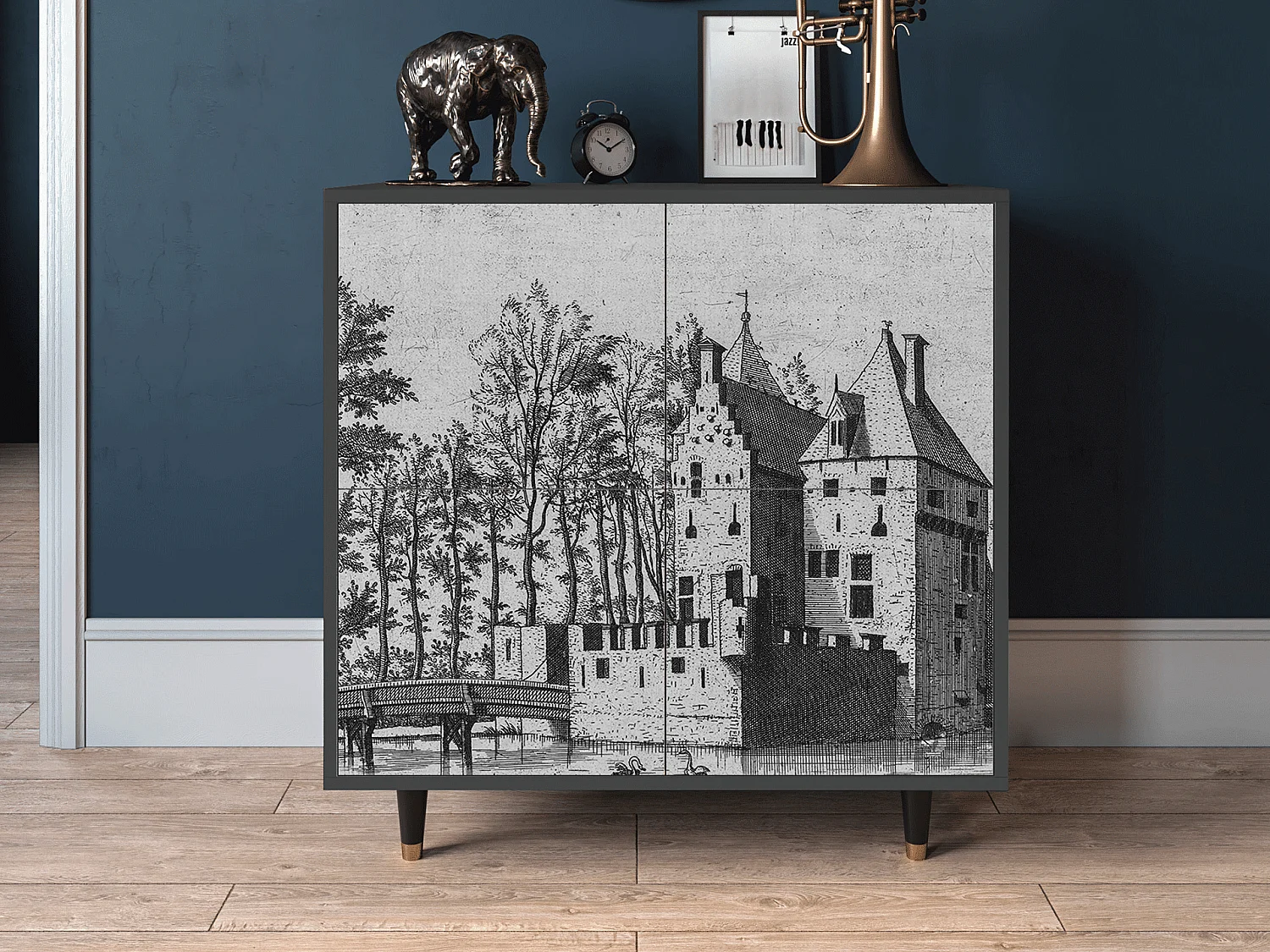 Kredens - 94x96x48 cm - BS3 - Castle with Bridge, Antracyt