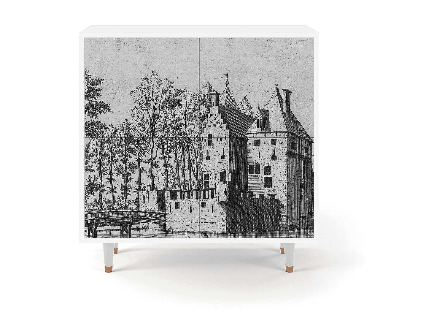 Kredens - 94x96x48 cm - BS3 - Castle with Bridge, Biały