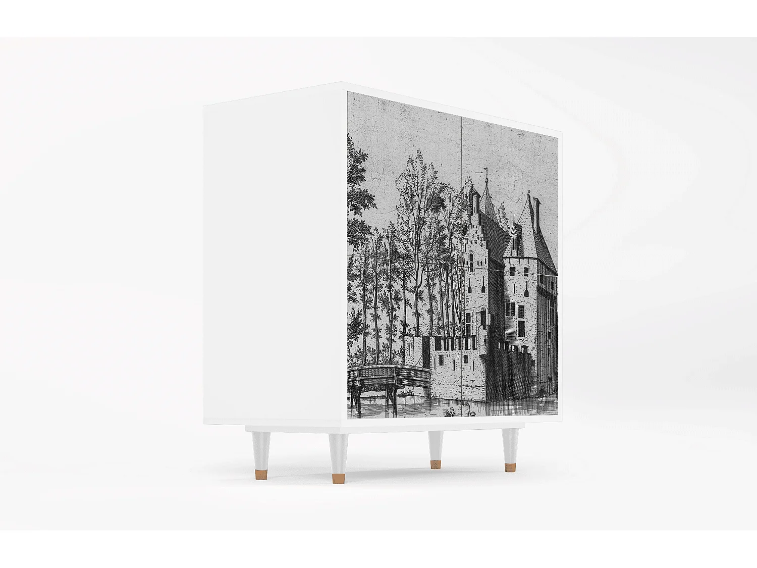 Kredens - 94x96x48 cm - BS3 - Castle with Bridge, Biały