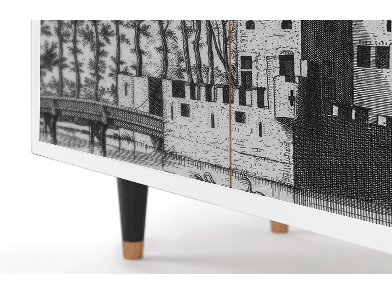 Kredens - 94x96x48 cm - BS3 - Castle with Bridge, Biały