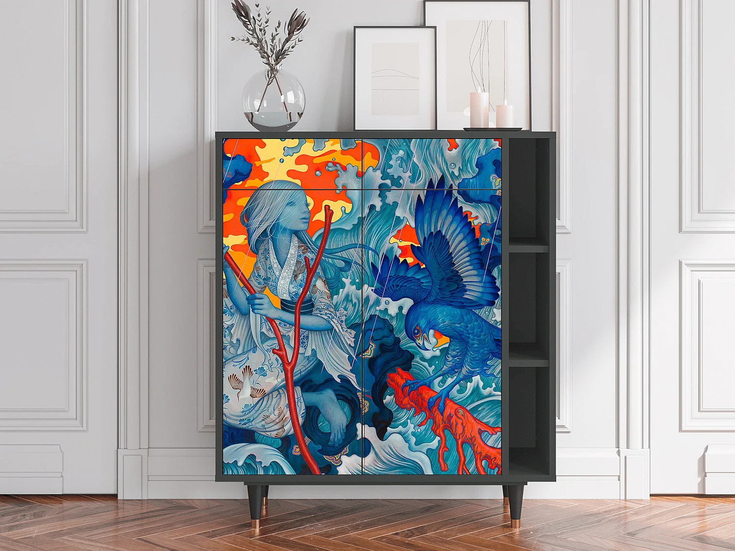 Kredens - 96х110х41 cm - BS6 - The Girl - James Jean, Antracyt