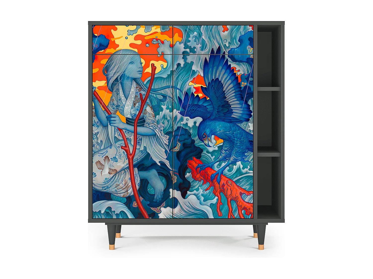 Kredens - 96х110х41 cm - BS6 - The Girl - James Jean, Antracyt