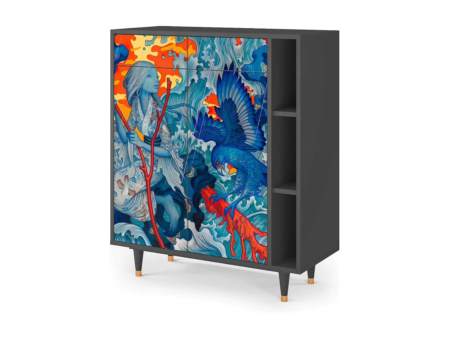 Kredens - 96х110х41 cm - BS6 - The Girl - James Jean, Antracyt