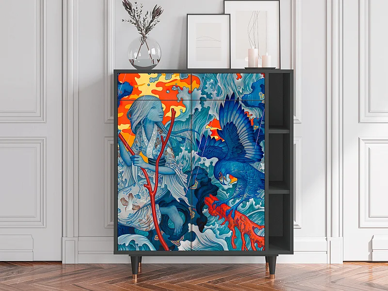 Kredens - 96х110х41 cm - BS6 - The Girl - James Jean, Antracyt