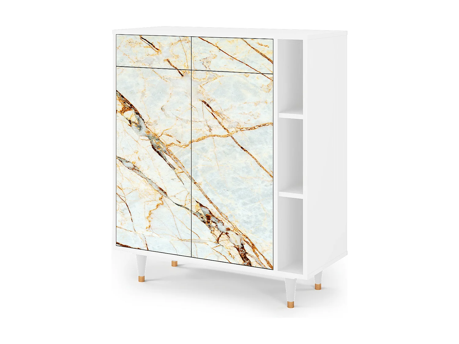 Kredens - 96х110х41 cm - BS6 - Piaskowyy Marble, Biały