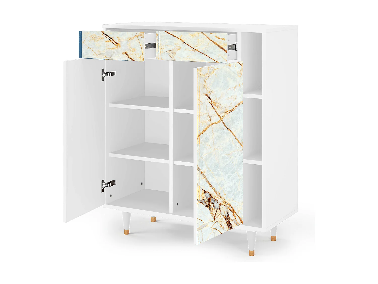 Kredens - 96х110х41 cm - BS6 - Piaskowyy Marble, Biały