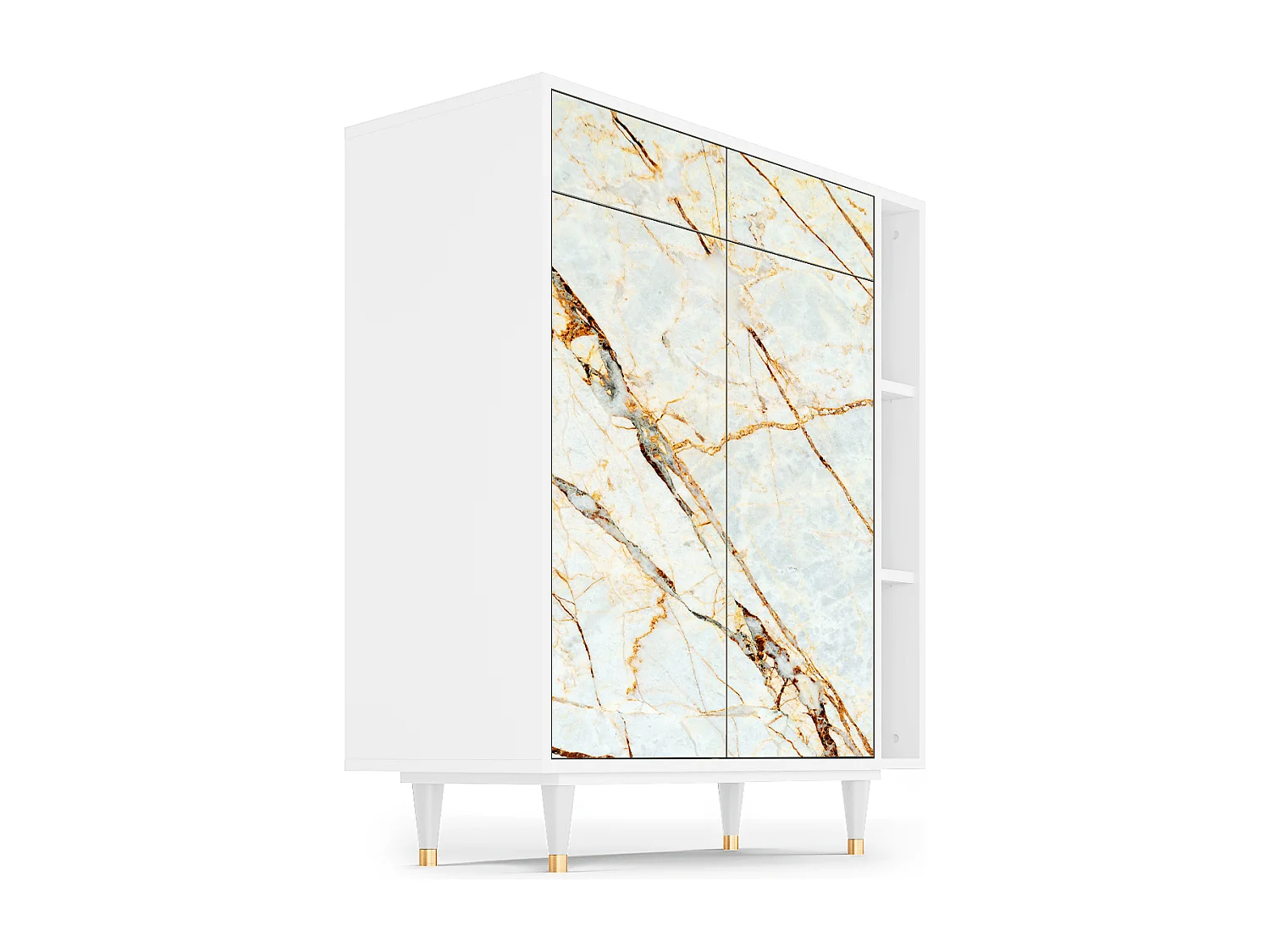 Kredens - 96х110х41 cm - BS6 - Piaskowyy Marble, Biały