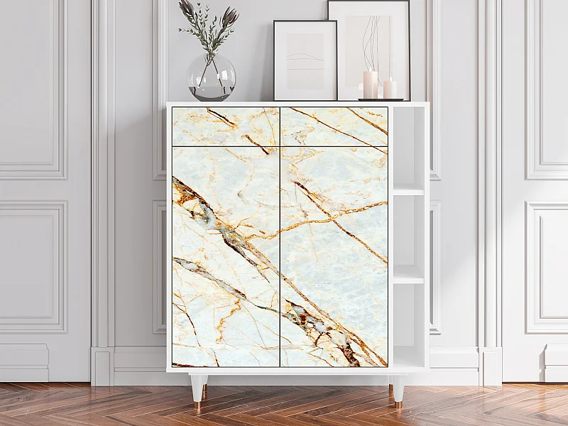 Kredens - 96х110х41 cm - BS6 - Piaskowyy Marble, Biały