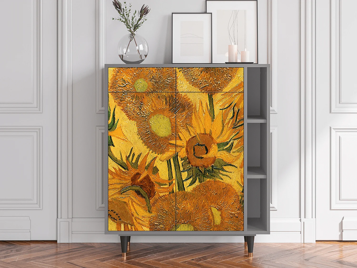 Kredens - 96х110х41 cm - BS6 - Sunflowers, Szary