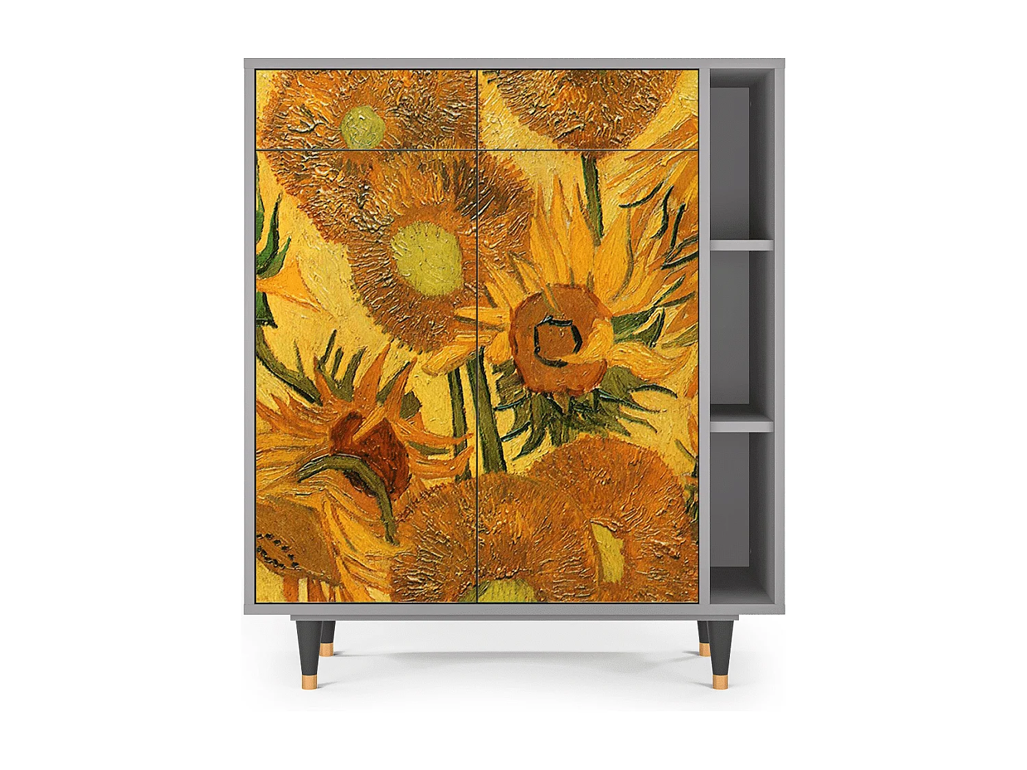 Kredens - 96х110х41 cm - BS6 - Sunflowers, Szary