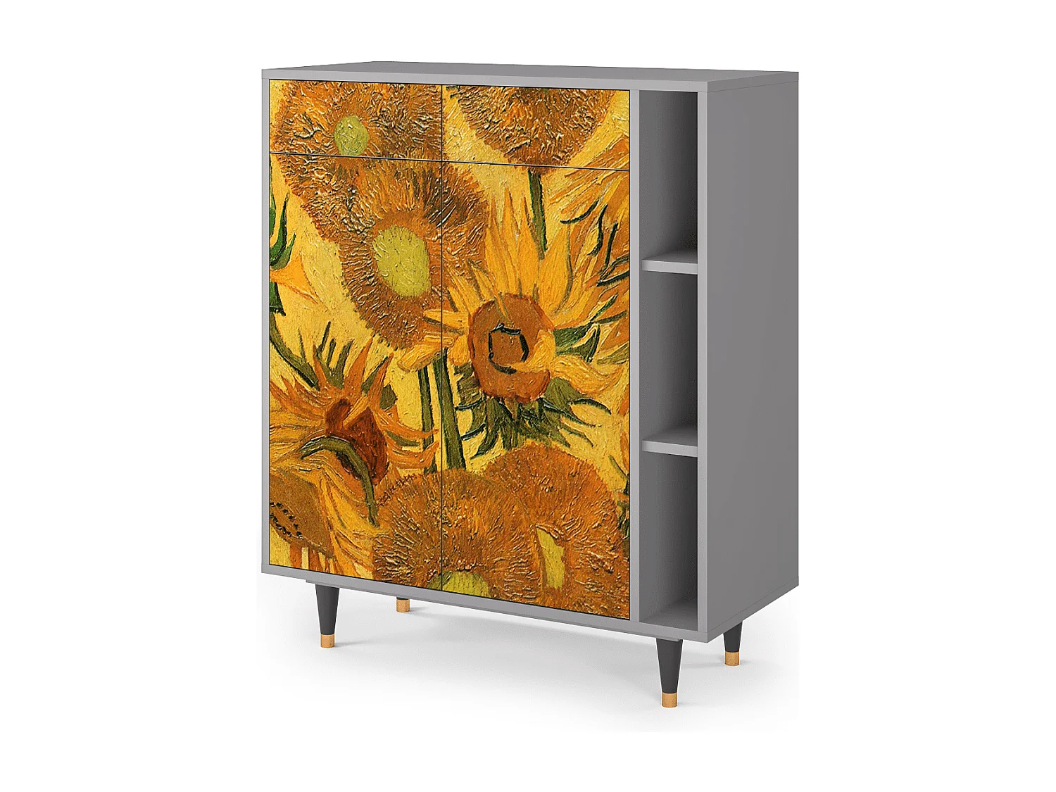 Kredens - 96х110х41 cm - BS6 - Sunflowers, Szary