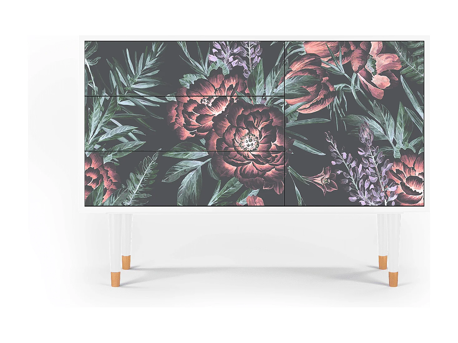 Kredens - 115х84х41 cm - S3 - Dark Peonies, Biały