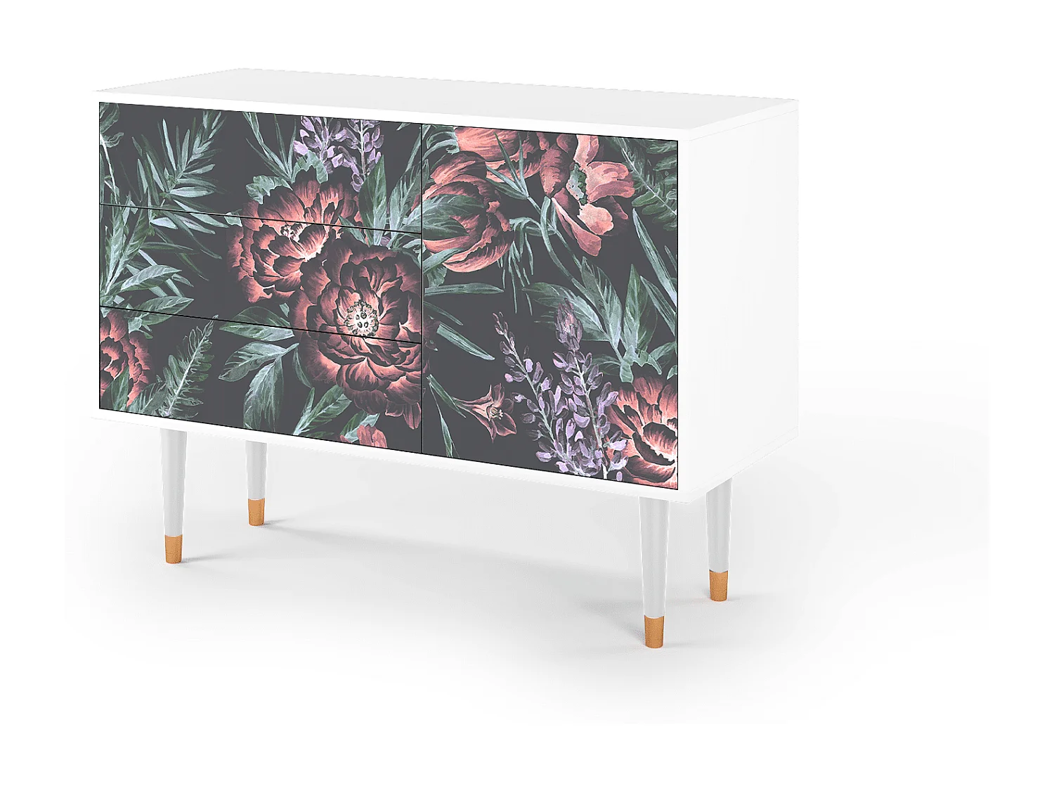 Kredens - 115х84х41 cm - S3 - Dark Peonies, Biały