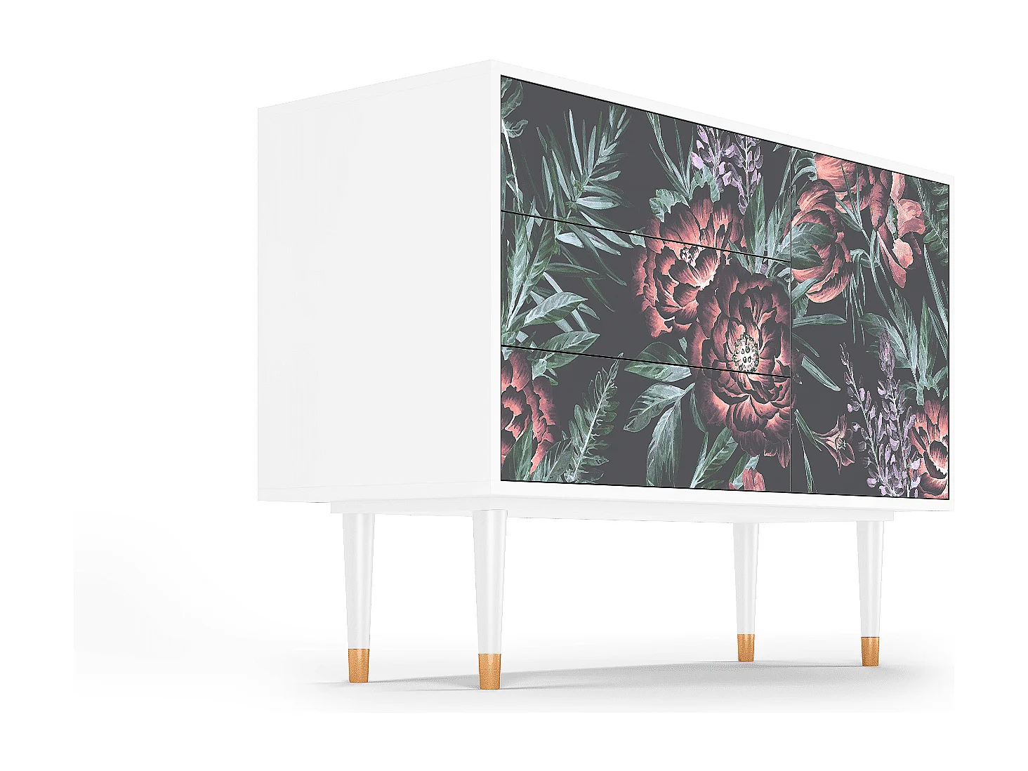 Kredens - 115х84х41 cm - S3 - Dark Peonies, Biały