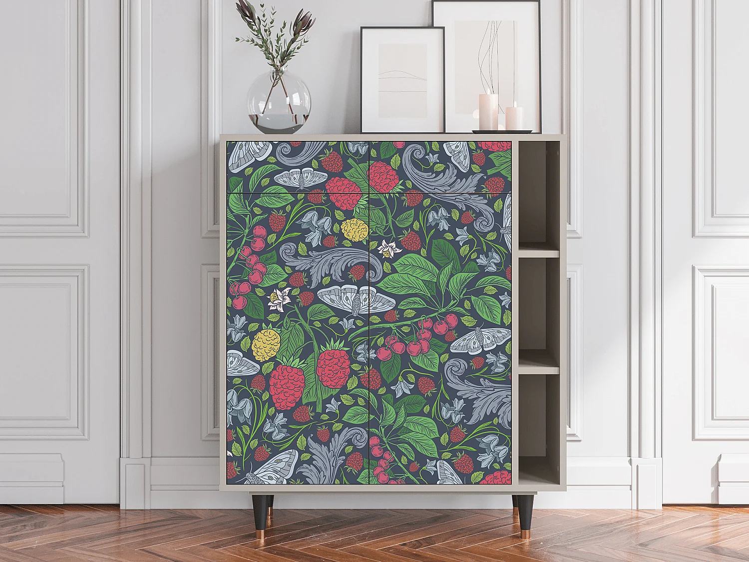 Kredens - 96х110х41 cm - BS6 - Summer Berries, Piaskowy