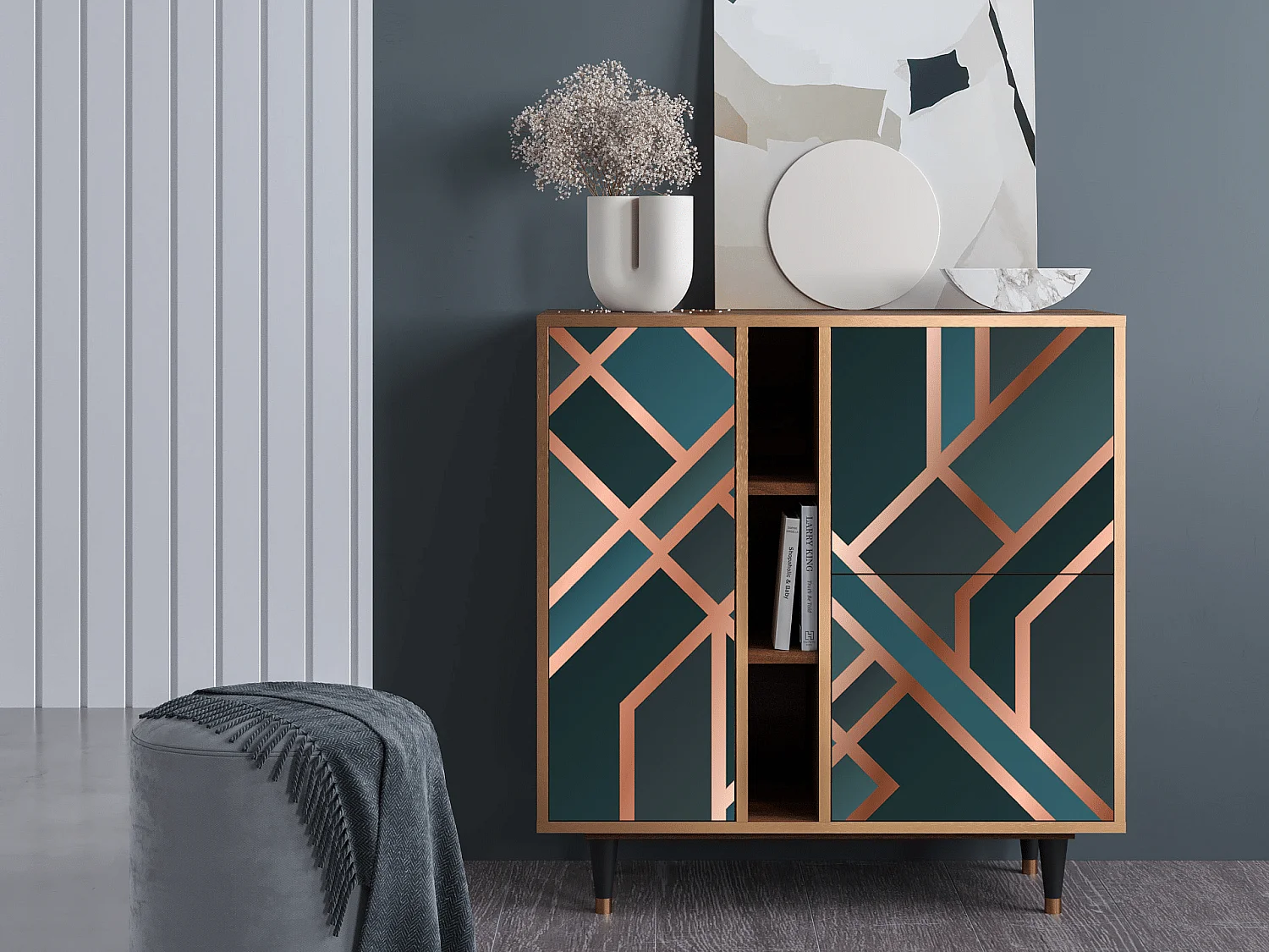 Kredens - 94х96х41 cm - BS5 - Bronze Crossroad, Orzech