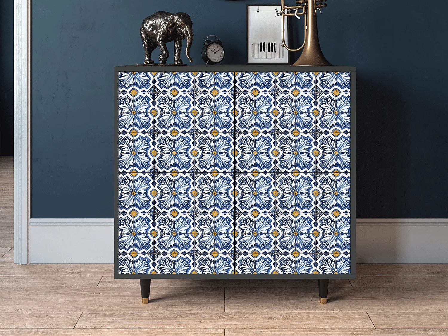 Kredens - 94x96x48 cm - BS3 - Lovely Cornflowers, Antracyt