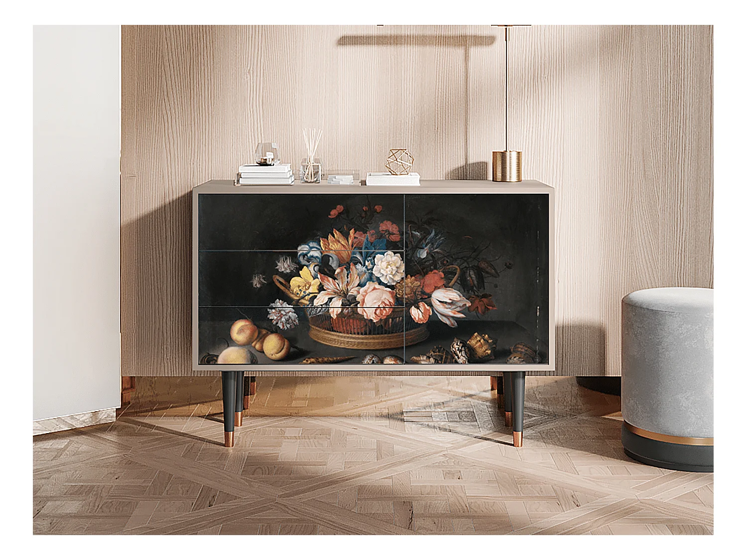 Sideboard - 115х84х41 cm - S3 - Still Life with Flowers, Latte