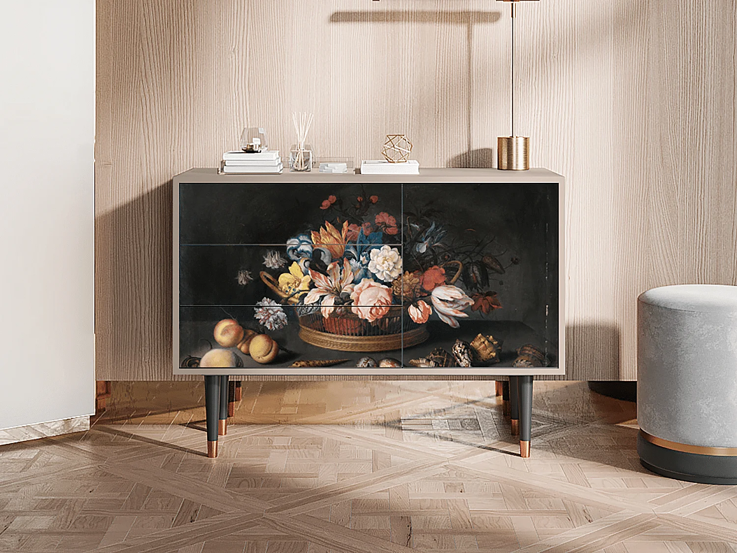 Sideboard - 115х84х41 cm - S3 - Still Life with Flowers, Latte