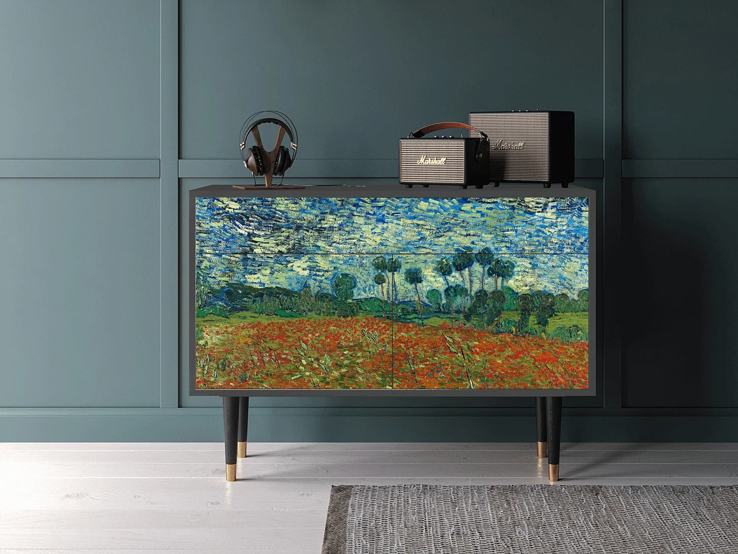 Buffet - 115x85x48 cm - BS4 - Poppy field by van Gogh, Anthracite