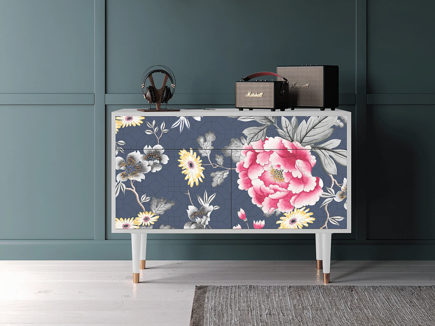 Kredens - 115x85x48 cm - BS4 - Dark Flower Bed, Biały