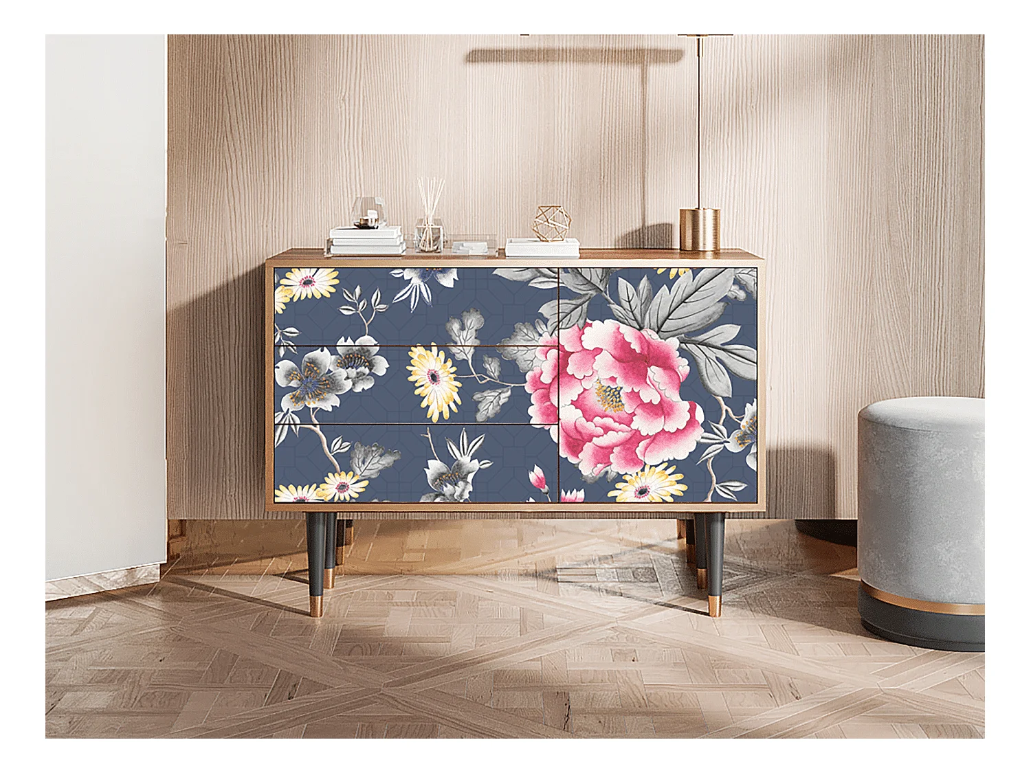 Kredens - 115х84х41 cm - S3 - Dark Flower Bed, Orzech