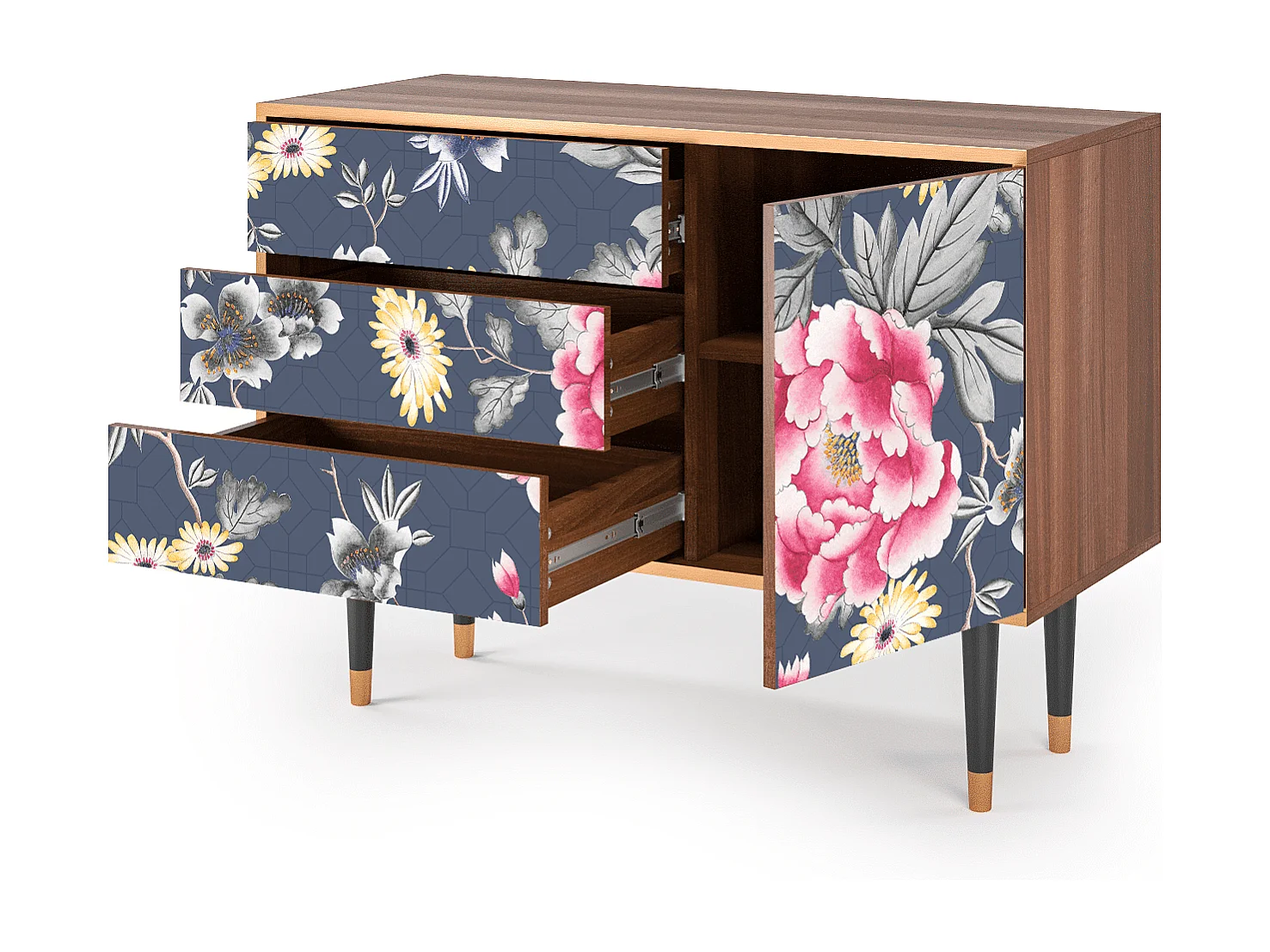 Kredens - 115х84х41 cm - S3 - Dark Flower Bed, Orzech