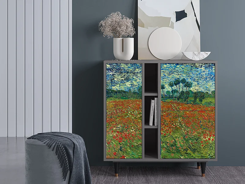 Kredens - 94х96х41 cm - BS5 - Poppy field by van Gogh, Szary