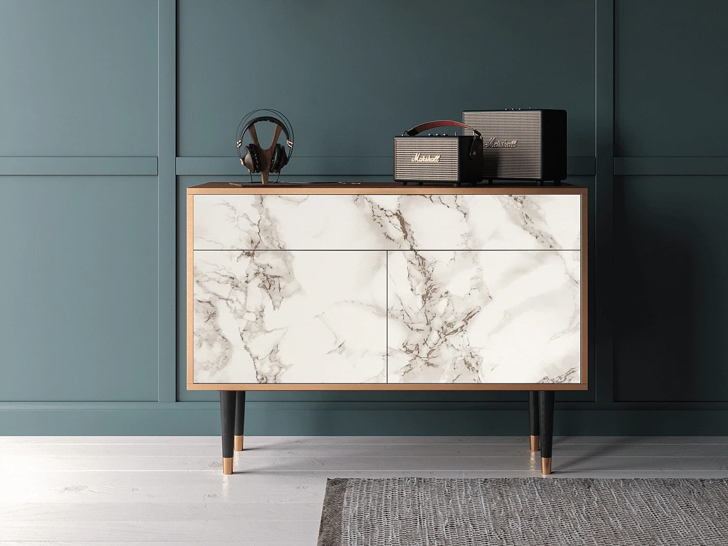 Credenza - 115x85x48 cm - BS4 - Milk Marble, Noce