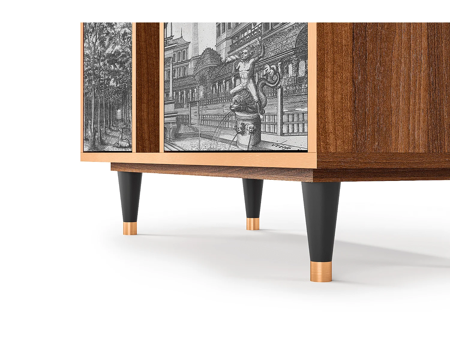 Kredens - 94х96х41 cm - BS5 - View of the Piazza, Orzech