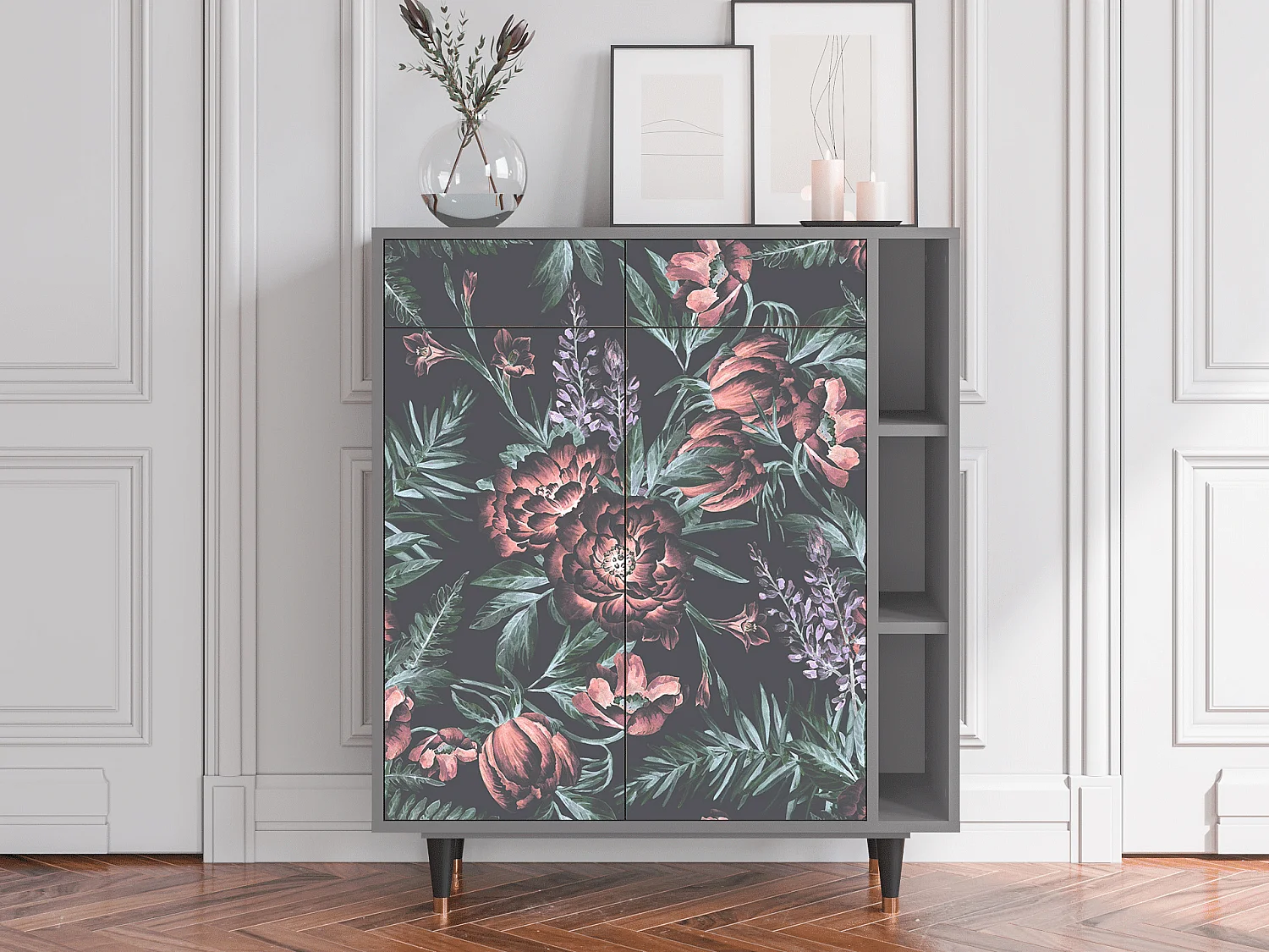 Sideboard - 96х110х41 cm - BS6 - Dark Peonies, Grau