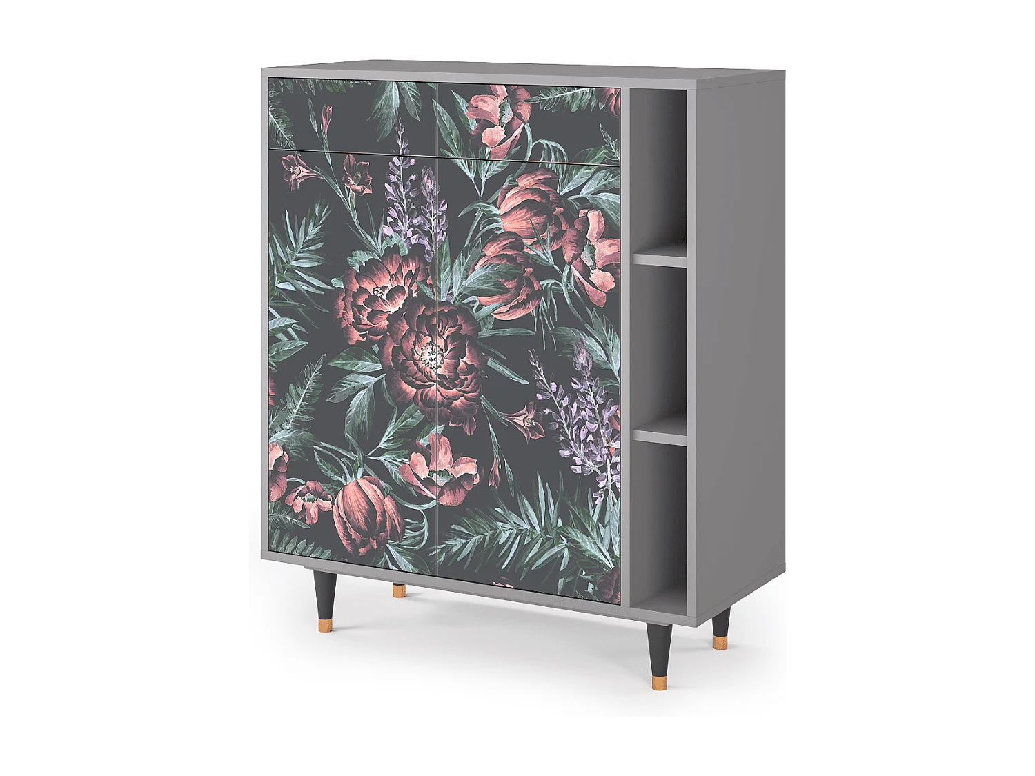 Kredens - 96х110х41 cm - BS6 - Dark Peonies, Szary