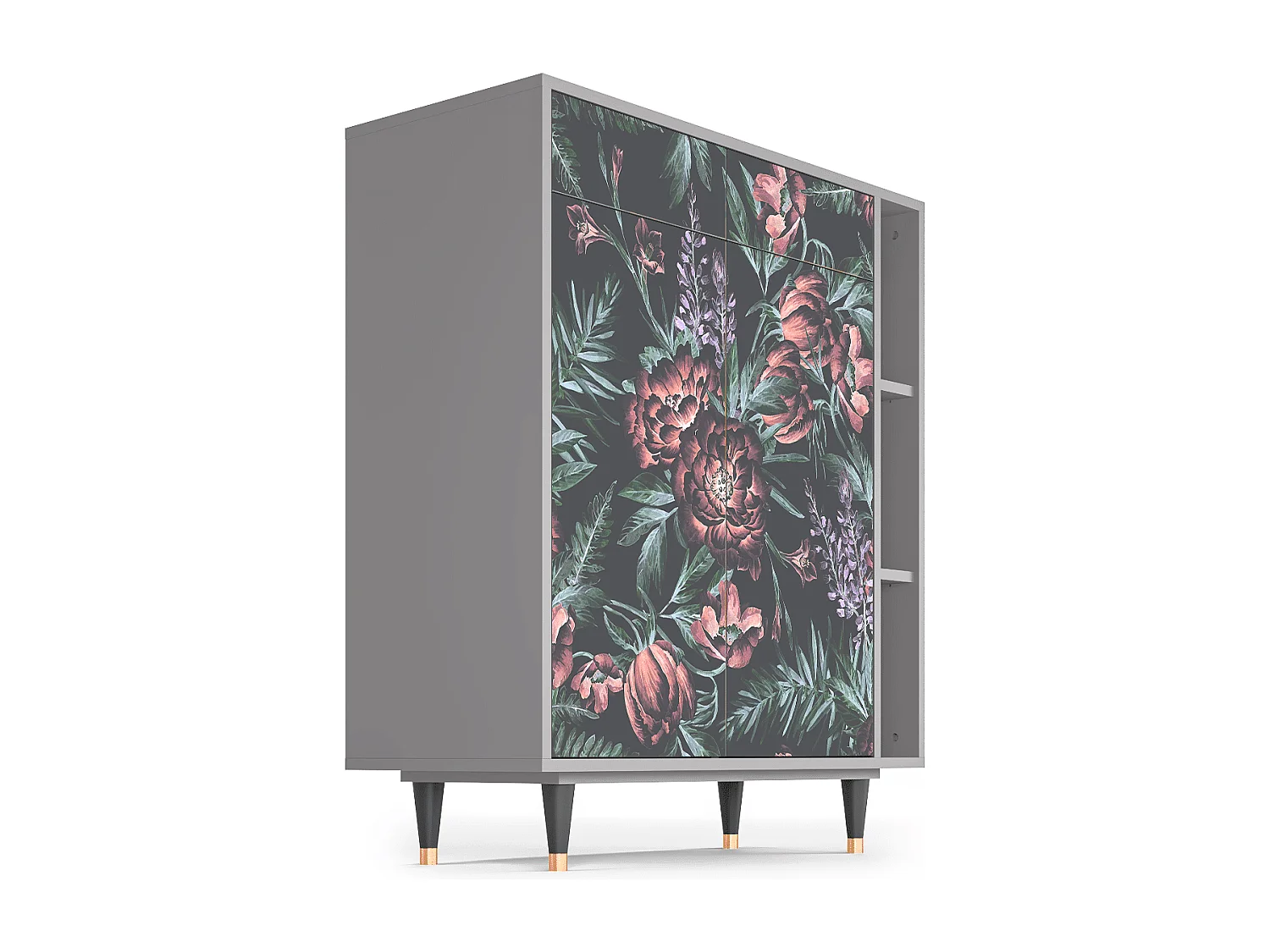 Kredens - 96х110х41 cm - BS6 - Dark Peonies, Szary