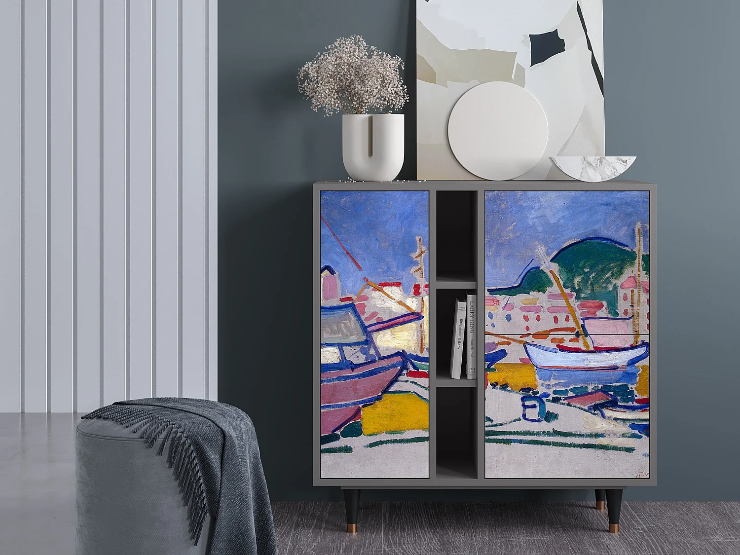 Kredens - 94х96х41 cm - BS5 - The Port of Collioure , Szary