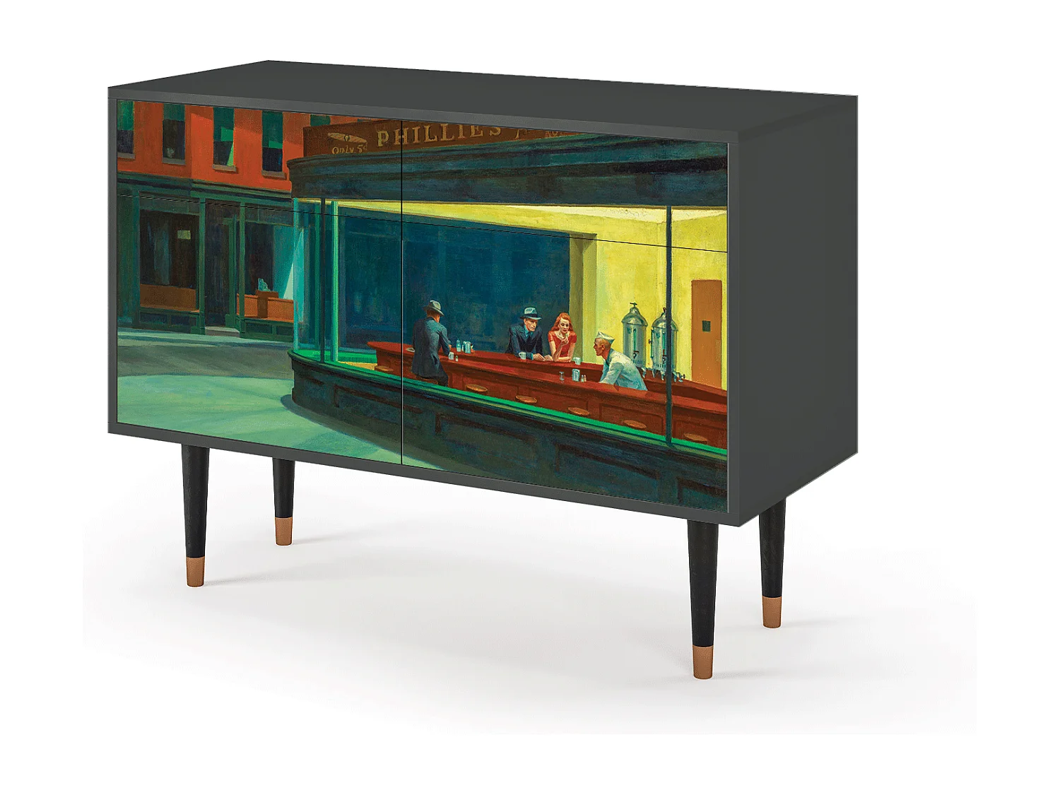 Kredens - 115x85x48 cm - BS4 - Nighthawks by Hopper, Antracyt