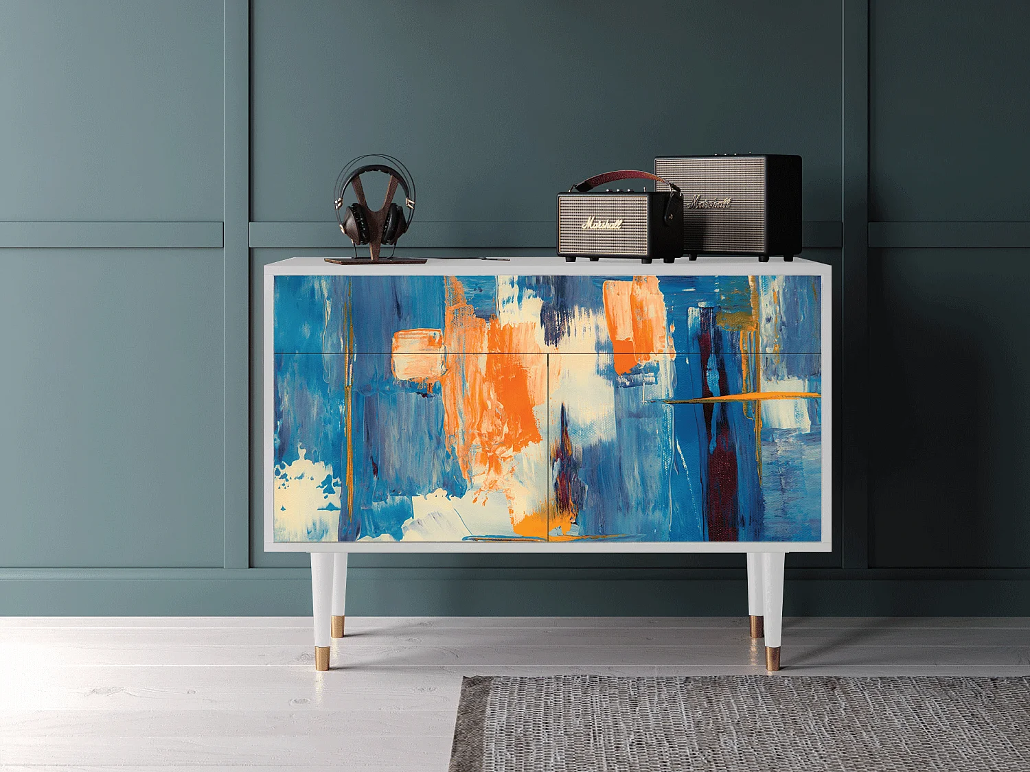 Kredens - 115x85x48 cm - BS4 - Abstract Expressionism, Biały