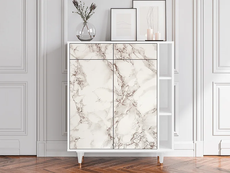 Kredens - 96х110х41 cm - BS6 - Milk Marble, Biały