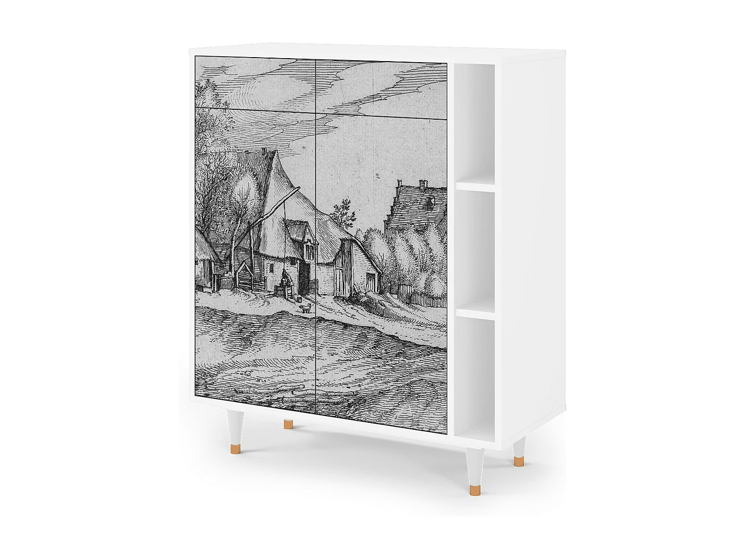 Kredens - 96х110х41 cm - BS6 - Farms in a Village, Biały