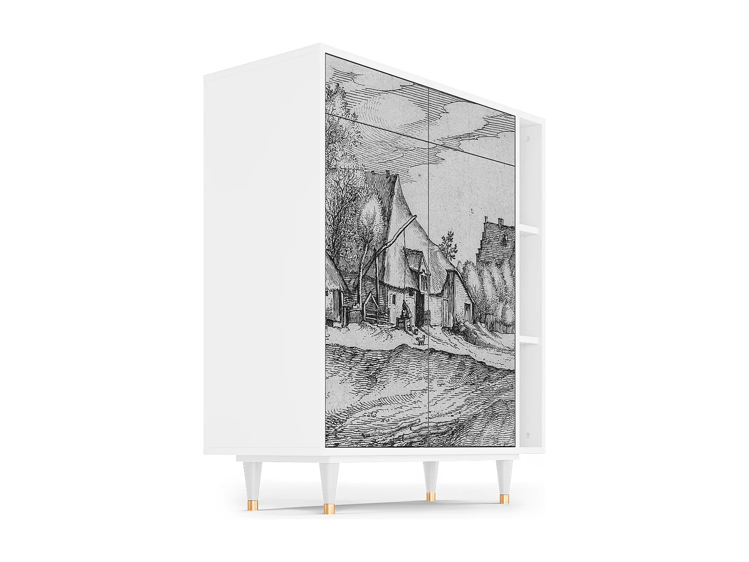 Kredens - 96х110х41 cm - BS6 - Farms in a Village, Biały