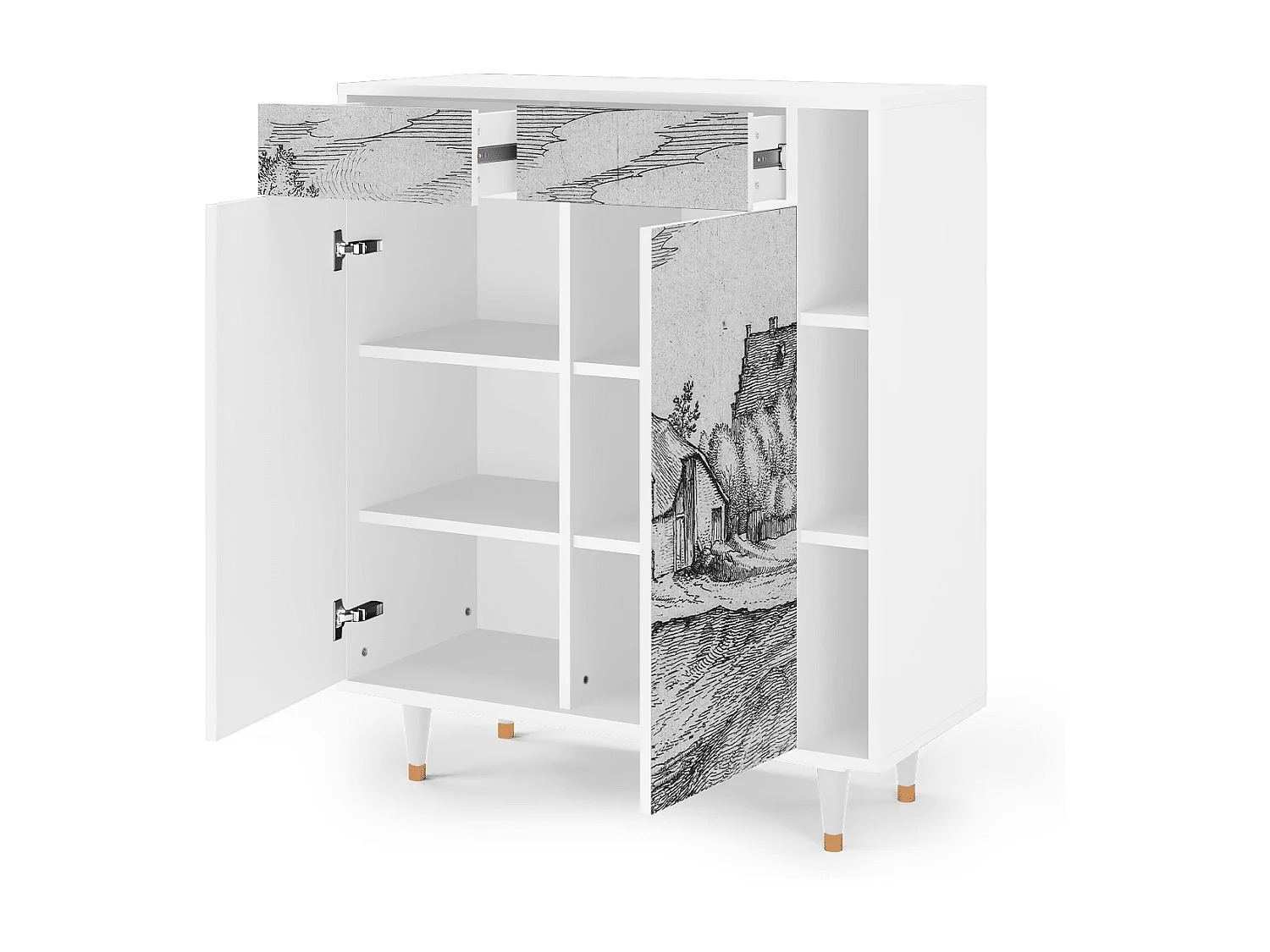 Kredens - 96х110х41 cm - BS6 - Farms in a Village, Biały