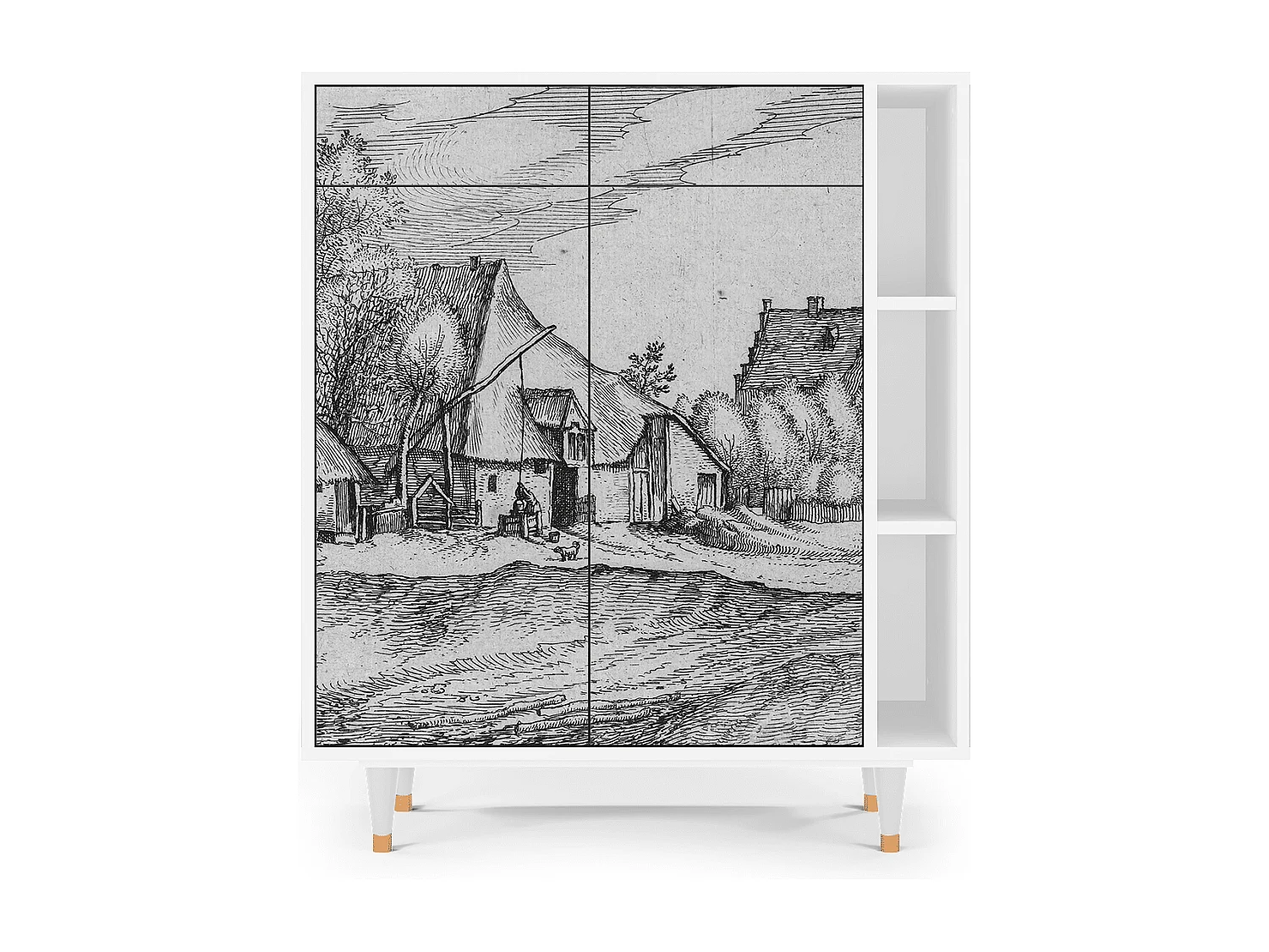 Kredens - 96х110х41 cm - BS6 - Farms in a Village, Biały